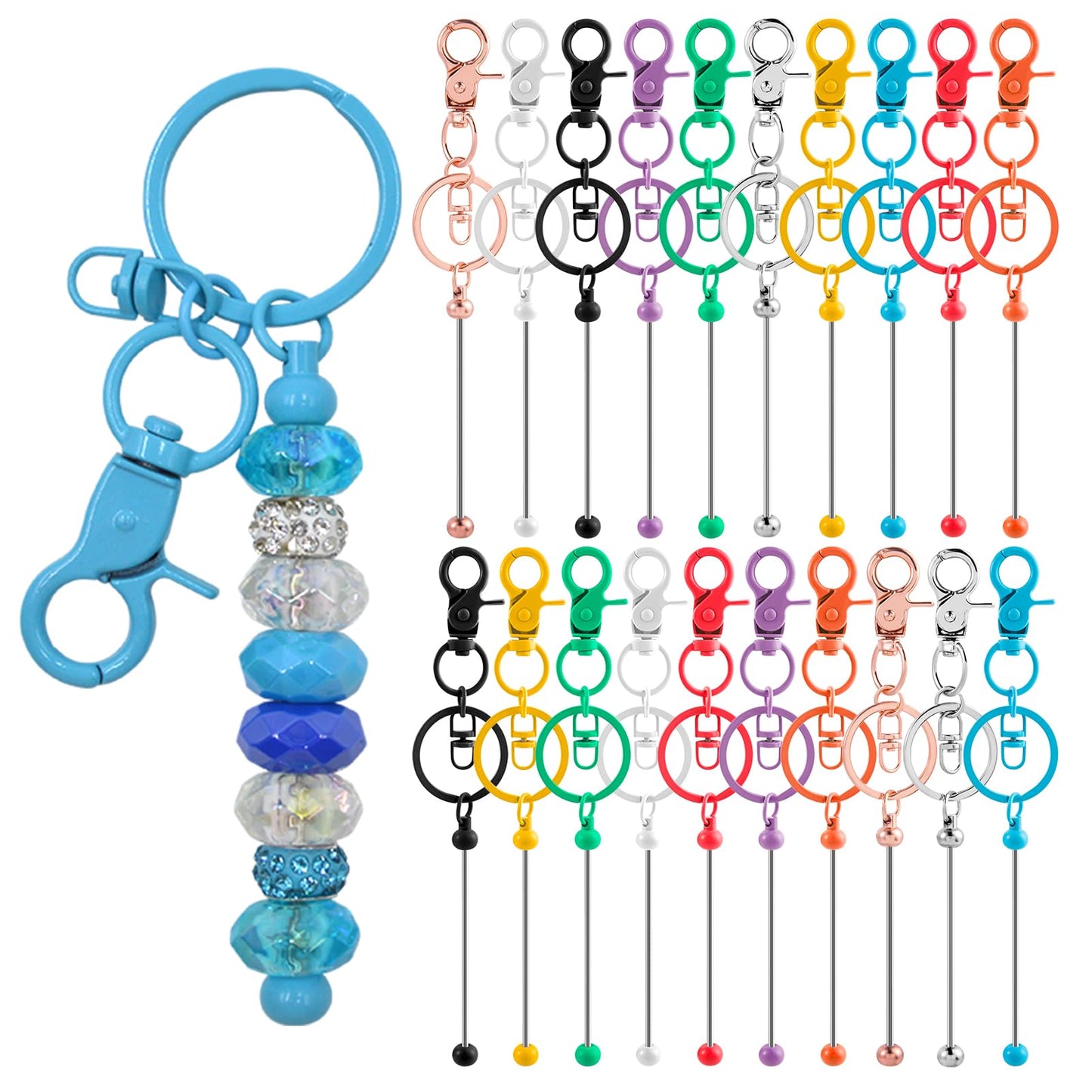20 Pcs Beadable Keychains Bulk Kit – DIY Keychain Making Supplies with Metal Blanks for Crafts, Jewelry, Charms, Custom Projects – Blank Chain Bars for Beaded Keychain Design (Colourful)