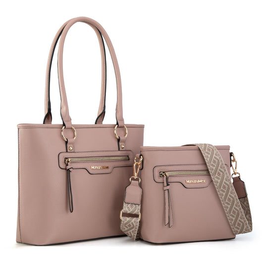 Montana West tote bag for women medium crossbody purse set 2pcs cute trendy woman handbag and purse pink ladies designer handbag with guitar strap MWC2-330PK