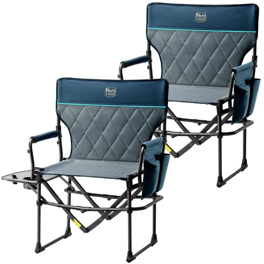 TIMBER RIDGE Aluminum Camping Directors Chair with Side Table Pocket, Portable Folding Heavy Duty Lawn Chair for Fishing Trip Picnic Concert Outdoor 400lbs, Navy 2 Pack