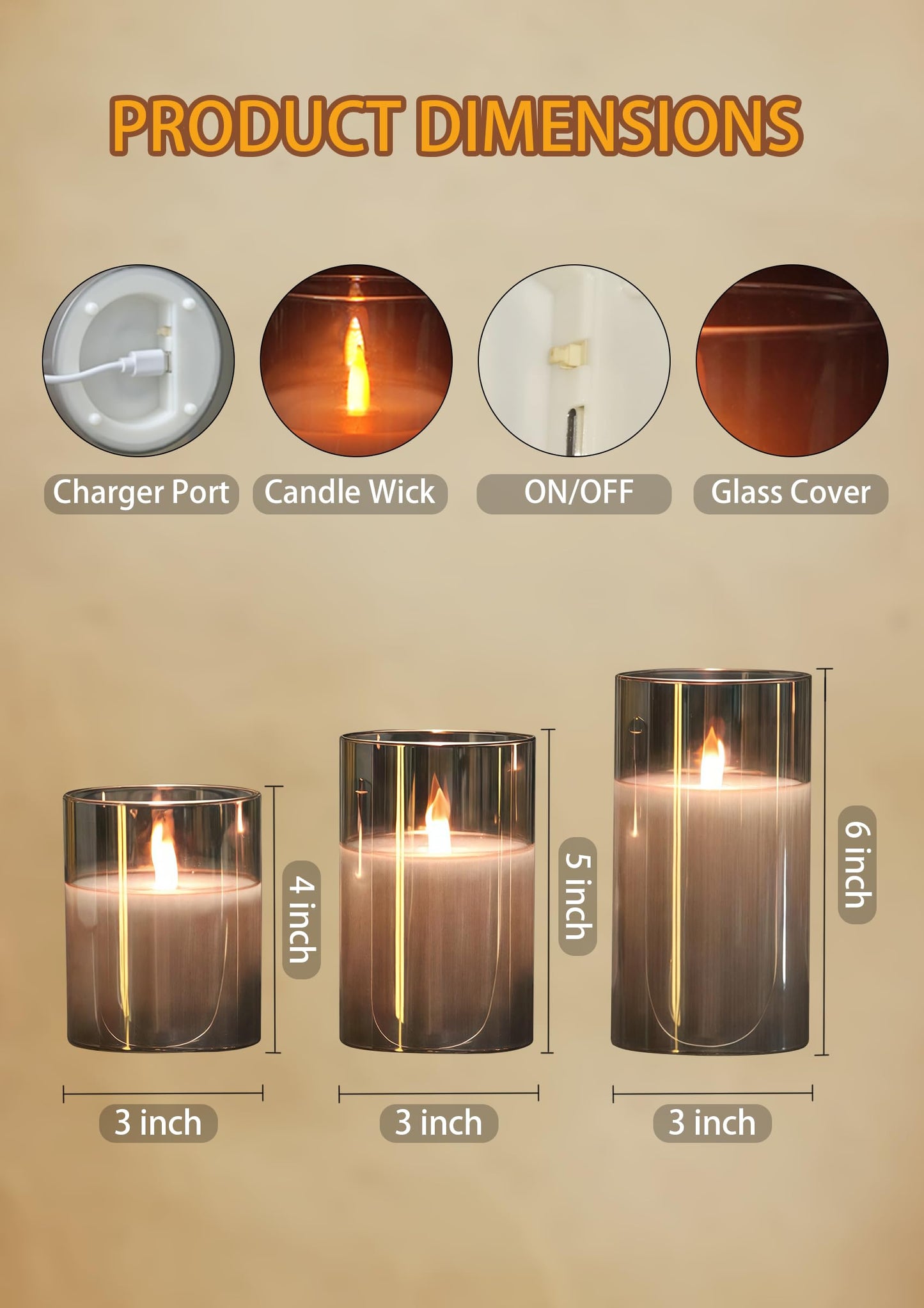 200 Hour Flameless Candles with Remote, Rechargeable Flickering Glass Pillar Candles with Remote and Timer, Moving Flame for Halloween Christmas Festival Wedding Home Party Decor