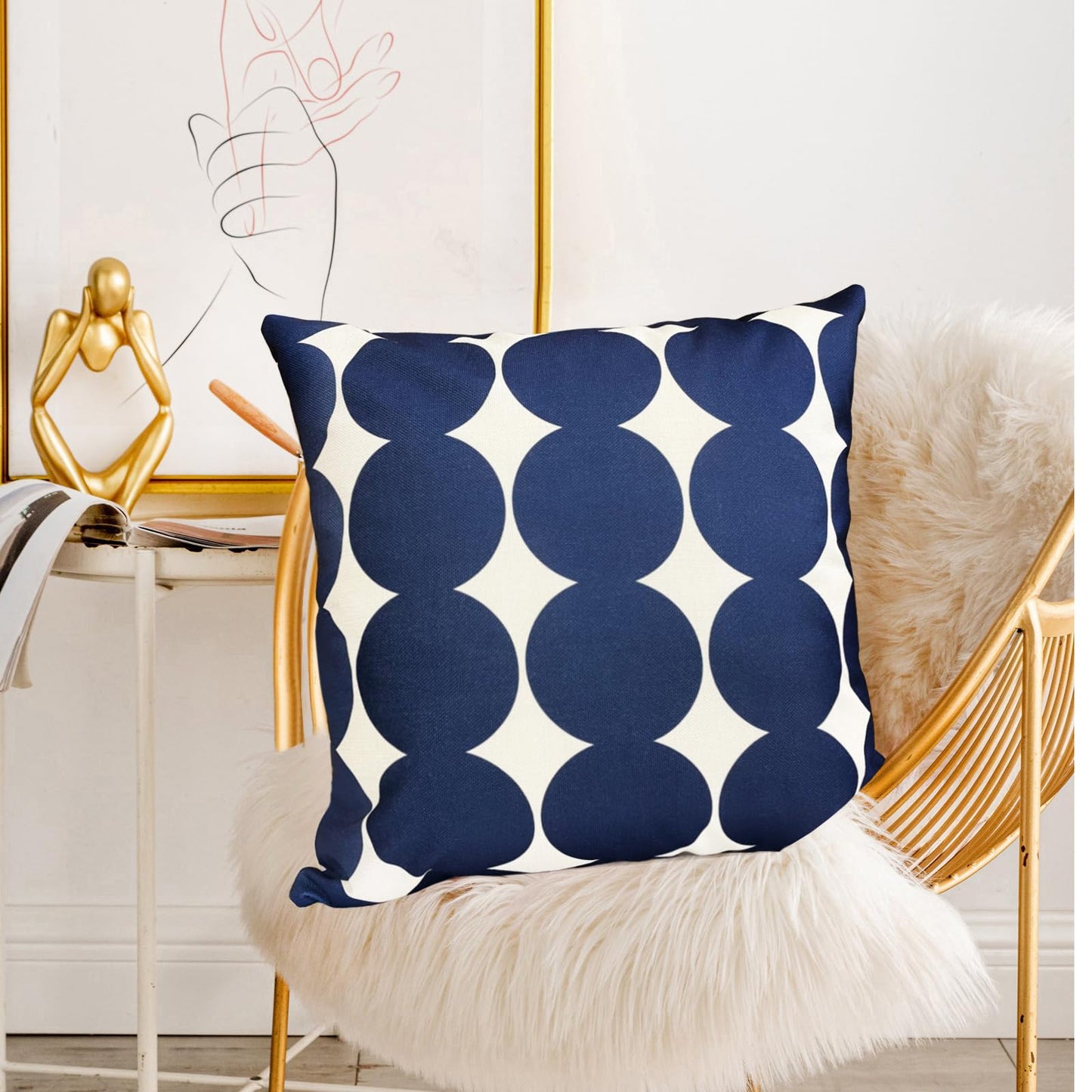 RYSMIYOU Decorative Throw Pillow Covers Set of 2 Blue Pillow Covers 18x18 inch Throw Pillow Cases Linen Square Pillow Case,Farmhouse Outdoor Polka dot Pillow Covers for Couch Sofa Bed Living Room