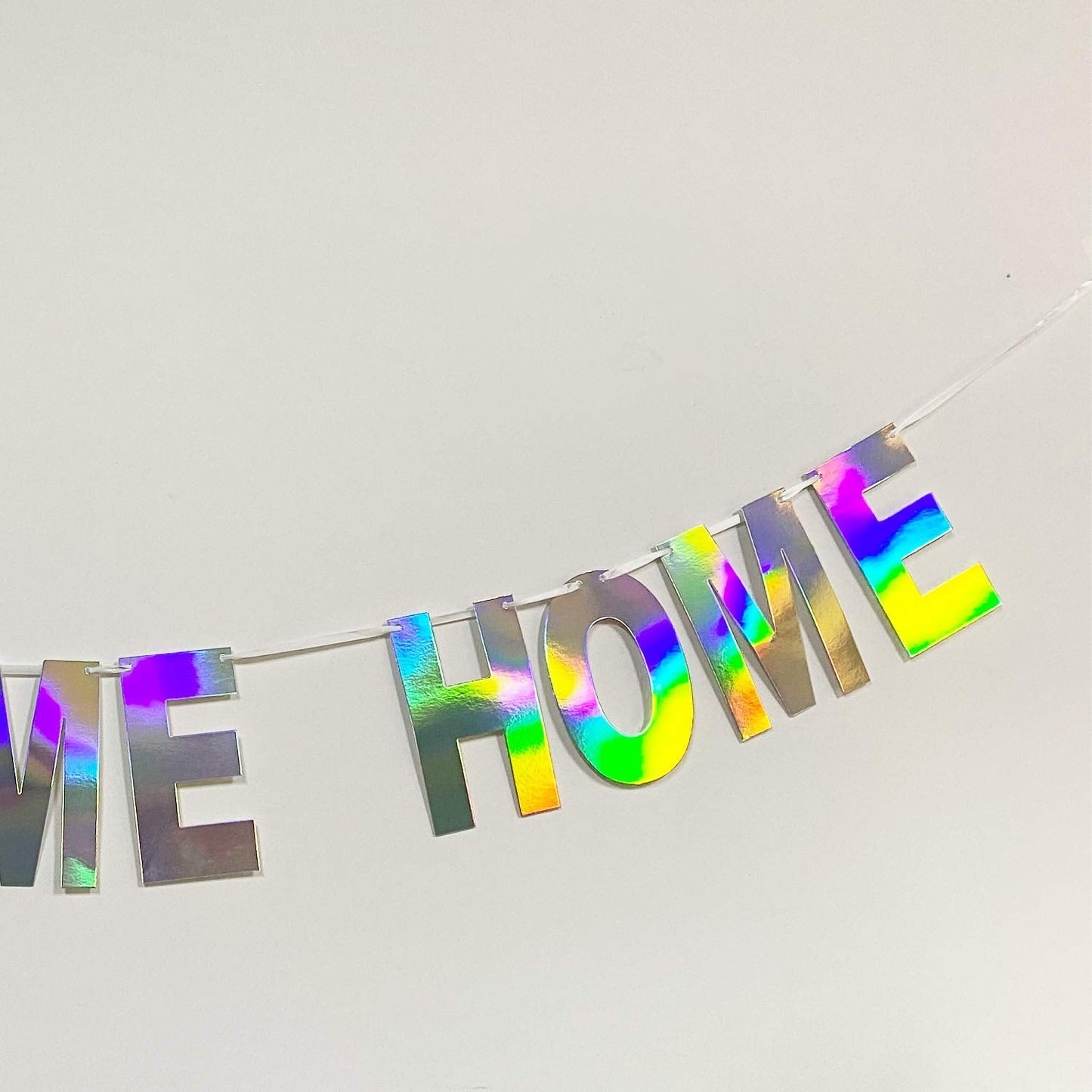 Blukey Pre-Strung Holographic WELCOME HOME Banner Decorations Sign, Iridescent Hanging Bunting String Flag Garland for Deployment Homecoming, Graduation Ceremony, Family Reunion, Military Homecoming Party