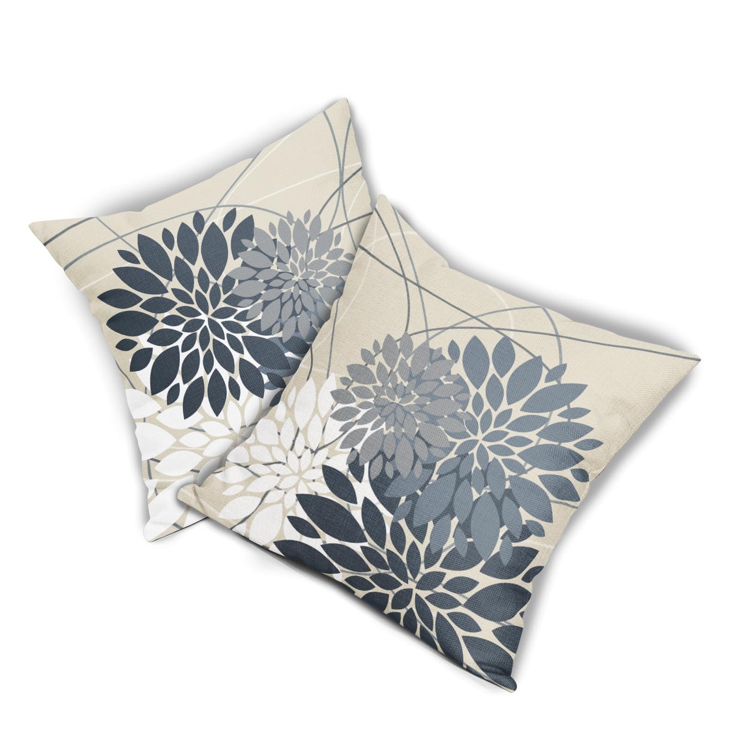 Dusty Blue Flower Pillow Covers 18x18 Grey Gray White Dahlia Floral Spring Decorative Throw Pillows Farmhouse Outdoor Seasonal Decor for Home Sofa Bed Couch Modern Square Cushion Cases, Set of 2
