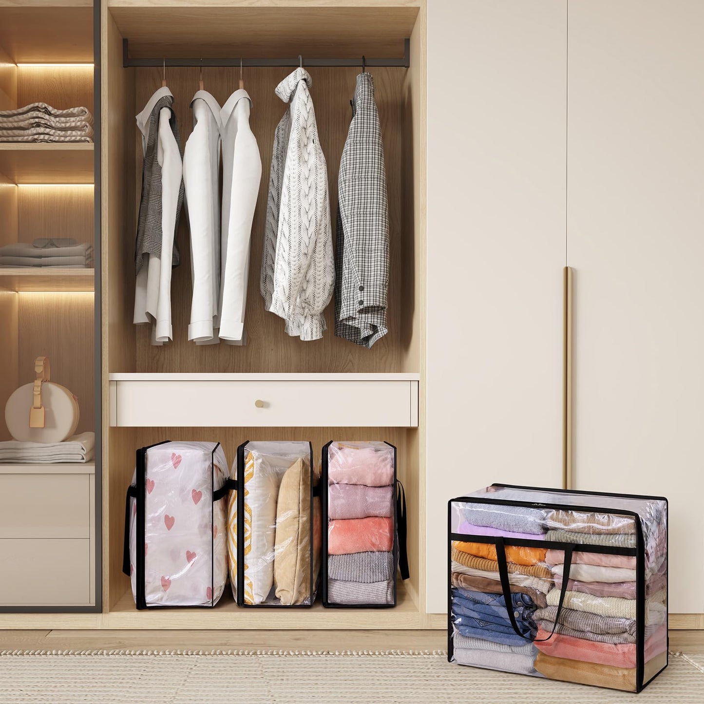 Lifewit 4 Pack Clear Clothes Storage Bags, 90L Plastic Blanket Storage Bag, Vinyl Foldable Moving Bags with Zipper，Closet Organizers and Storage Containers for Comforter, Bedding, Duvet, Pillow