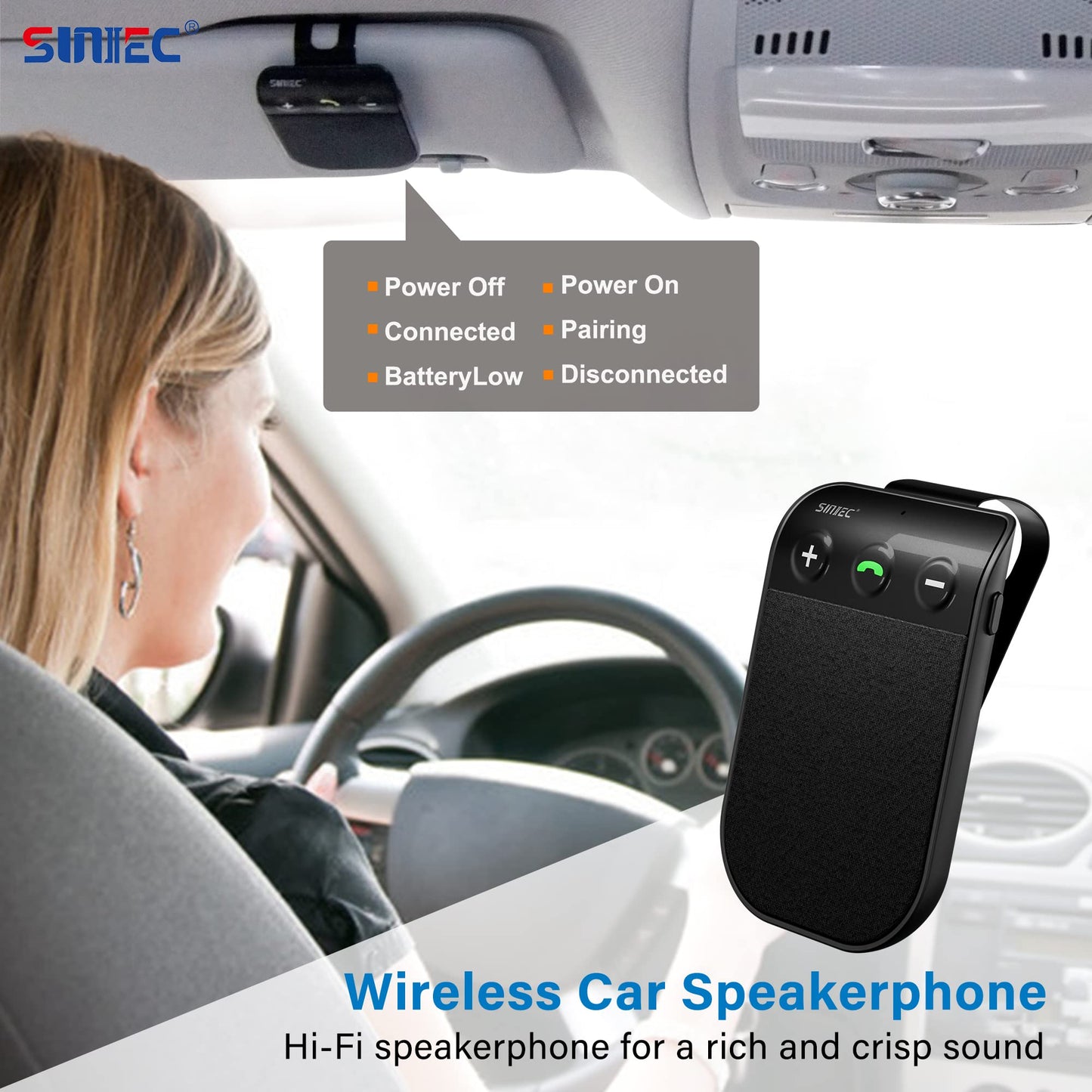 Bluetooth Speaker for Car, Handsfree Bluetooth Speaker Phone for Cell Phone Car Kit, AUTO Power ON Off Support Siri Voice Assistant, Wireless Kit with Visor Clip