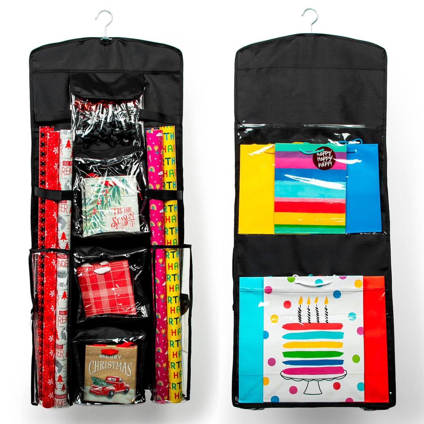 Joyful Moose Gift Bag Organizer Wrapping Paper Storage Container Christmas Gift Wrap Holder (Black)