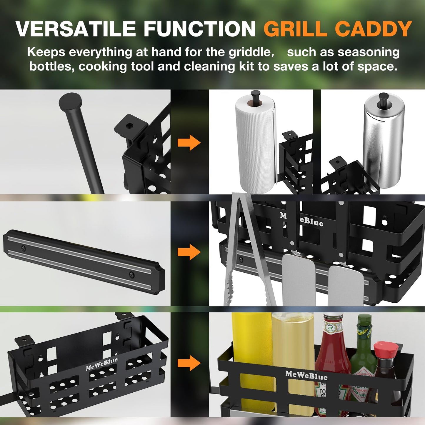 Griddle Caddy for Blackstone Griddles Prep Cart, Space Saving Grill Accessories Storage Caddy, BBQ Accessories Holder for Blackstone 28”-36” Grill with a Magnetic Tool Holder Paper Towel Holder
