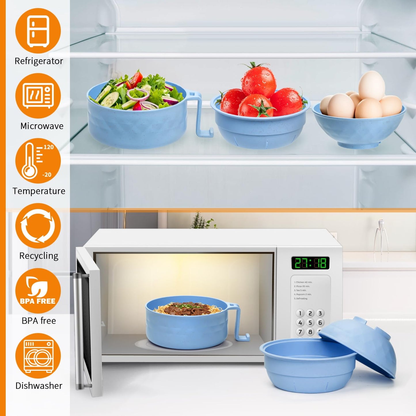 MUUBOOX 2 Sets Microwave Ramen Cooker,33 oz Ramen Bowl Set,Microwave Noodle Bowl,Ramen Bowl With Chopsticks and Spoon, College Dorm Room Essentials, Apartment Essentials, BPA-Free (green blue)