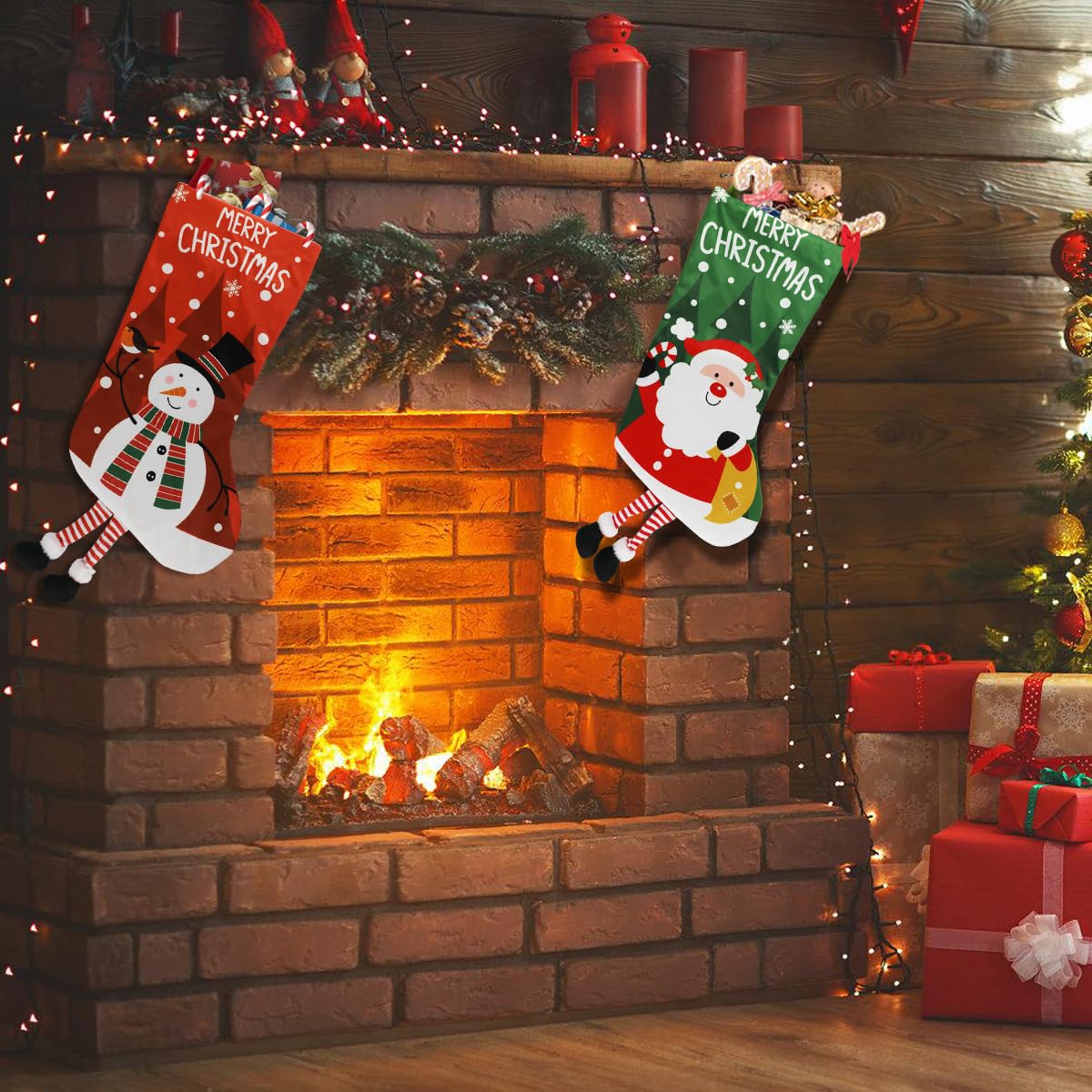 PJHAJH 2 Pack 2025 New Personalized Christmas Stocking 18" Large Christmas Santa Claus & Snowman Stocking Custom Christmas Stocking Holiday Party Decoration Stocking for Christams Decor,Holiday