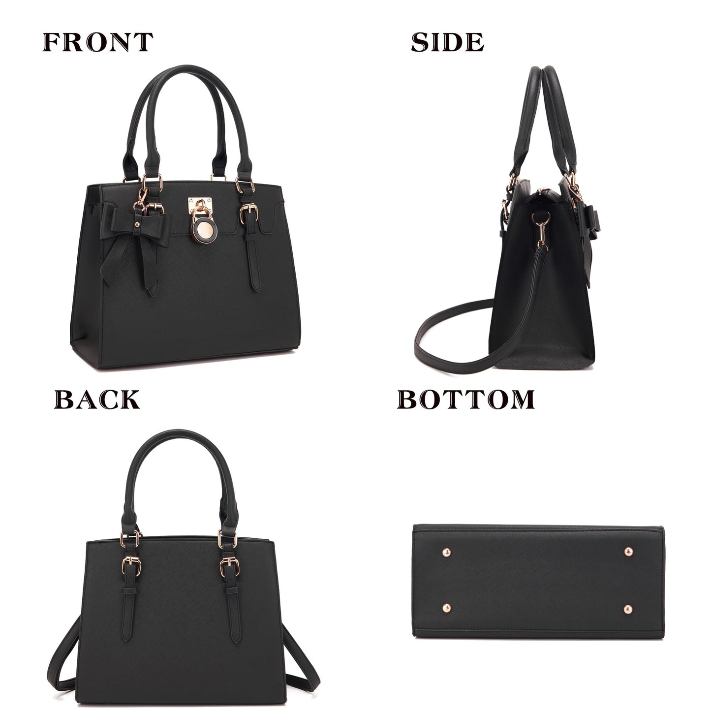 Qiyuer Women Purses And Handbags Set Ladies Top Handle Satchel Tote Shoulder Work Bag With Matching Clutch Wallet 2PCS Black