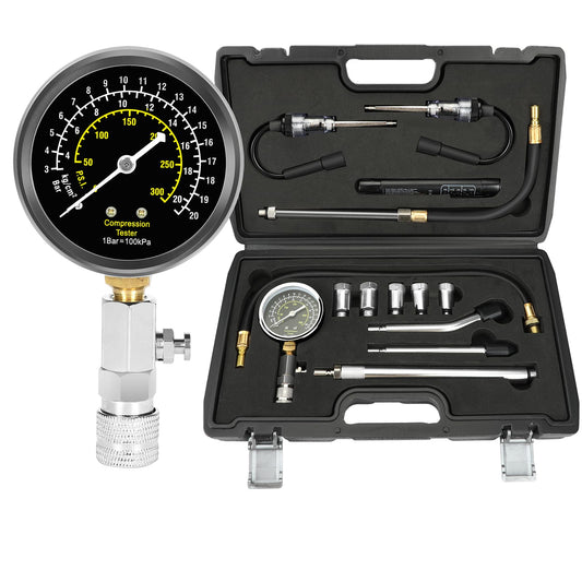 BETOOLL 13pcs Compression Tester with Spark Plug Tester - 300PSI Engine Cylinder Compression Gauge Automotive Tool