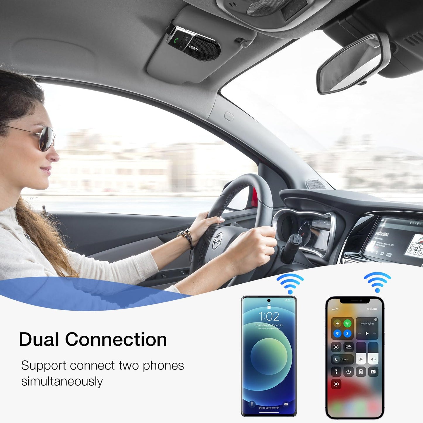 Bluetooth Phone Speaker for Car, SUNITEC Hands Free Bluetooth Car Speaker for Cell Phone, Support Siri Google Voice Assistant, AUTO Power ON Off, Speakerphone with Visor Clip