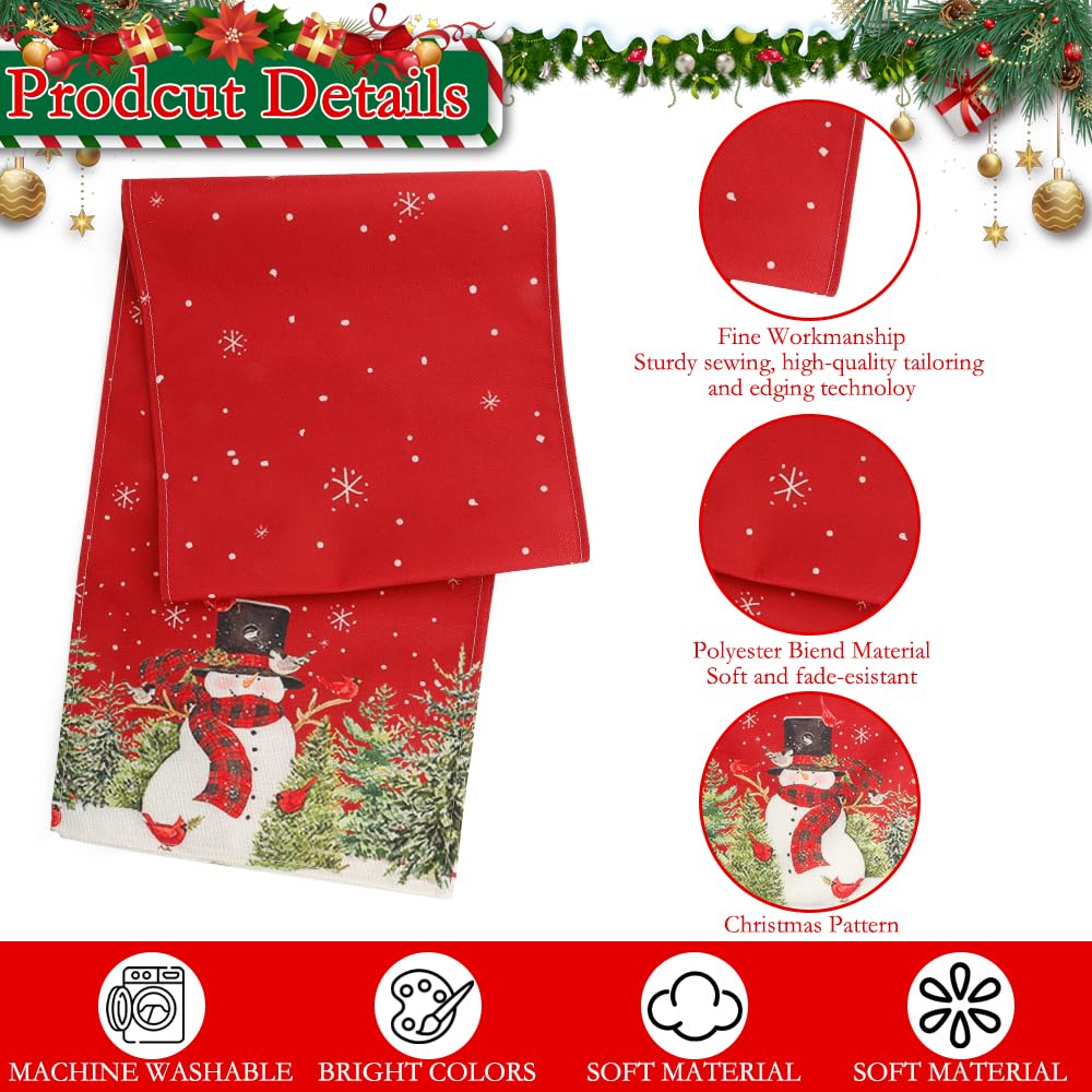 Christmas Table Runner, Christmas Decorations, Christmas Table Runners for Table, Snowman Trees Snowflakes Winter Table Runner Christmas Table Decorations for Christmas Holiday Home Decor, 13x72 Inch