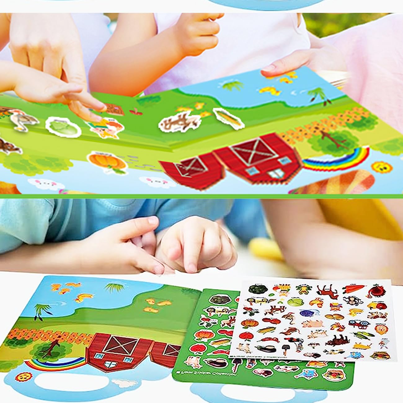 Reusable Sticker Book for Kids, Farm Stickers Educational Learning Toys Travel Stickers Activity Books for Toddler Girls Boys Age 3+ Birthday Gifts