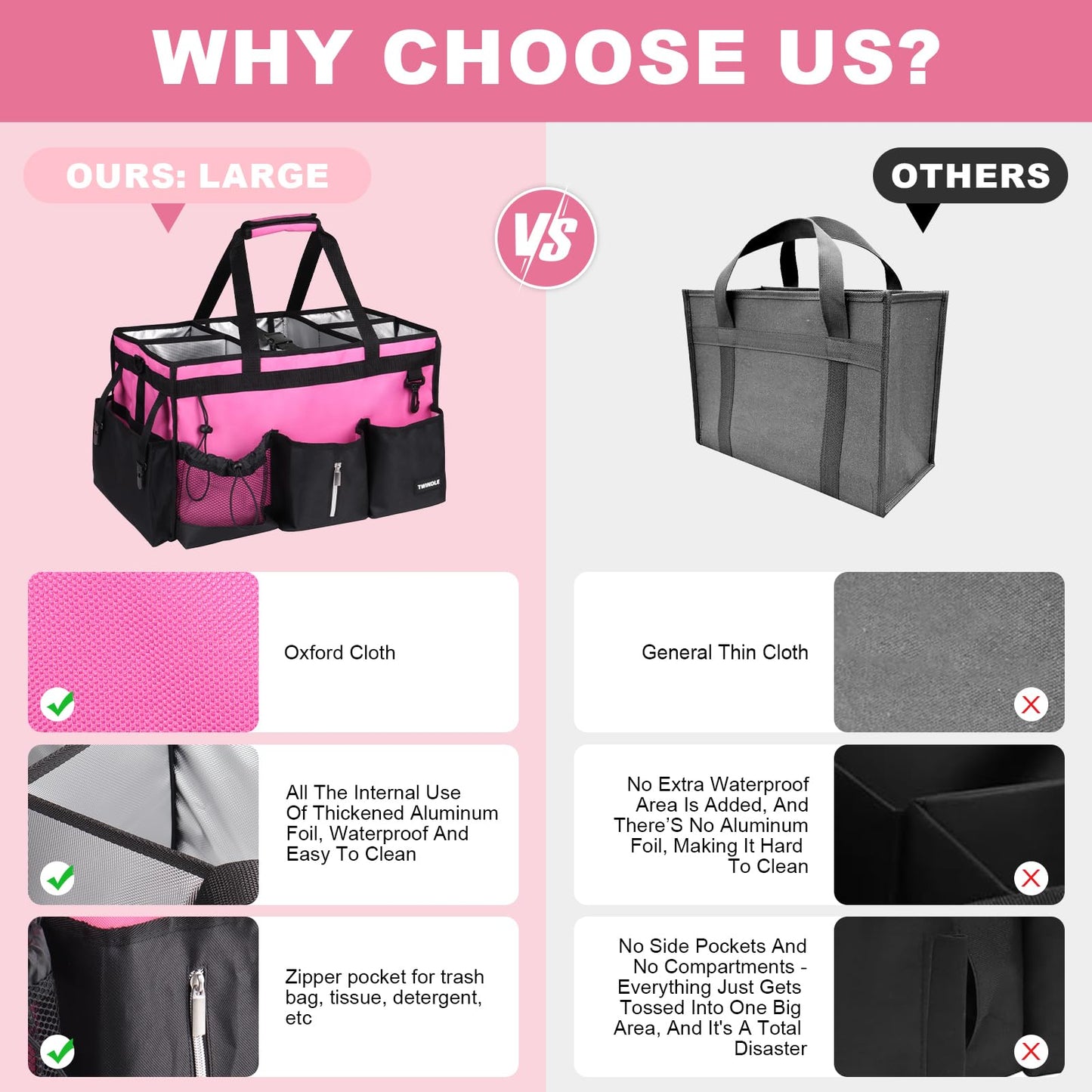 Extra-Large Cleaning Caddy With Detachable Divider,Cleaning Caddy For Cleaning Supplies,19.69" X 11.42" X 11.42" Large Cleaning Supply Caddy With Adjustable Shoulder Strap & Waist Belt For Cleaners