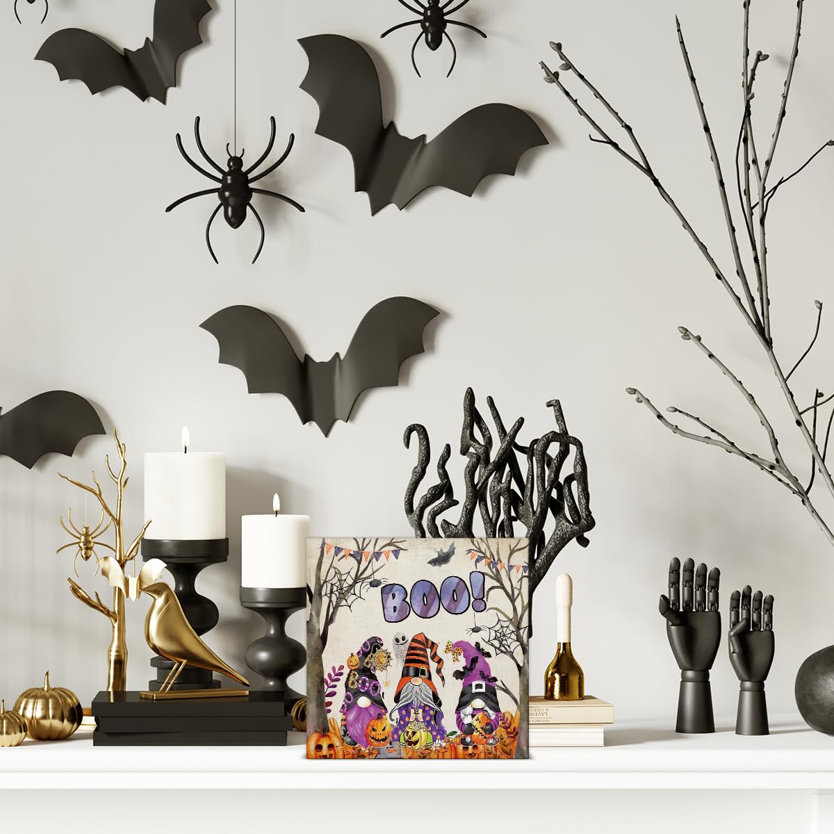 Halloween Decorations, Boo Gnomes Wooden Sign Decor Desk Sign Spooky Pumpkins Wooden Block Sign Halloween Home Decor for Table Shelf 5 x 5 Inch