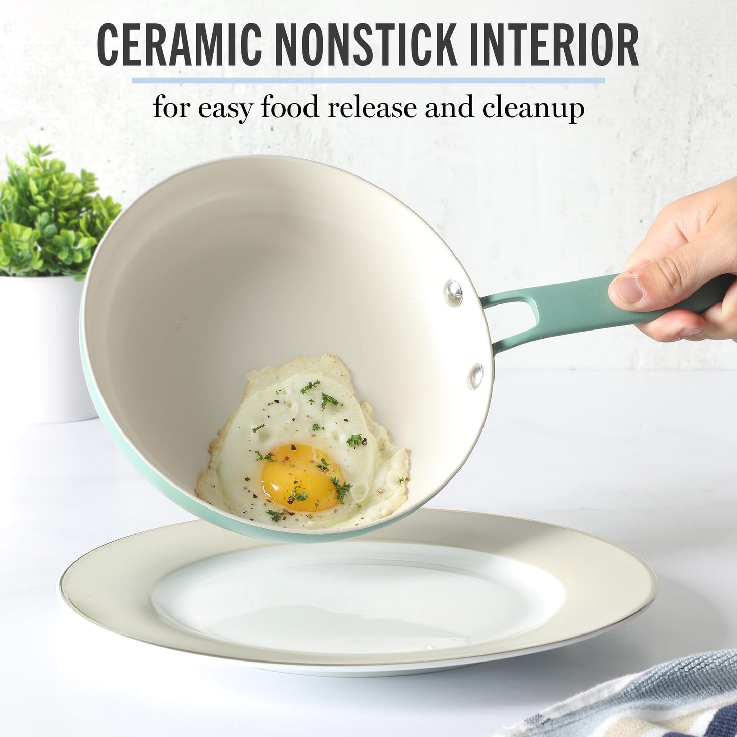 Martha Stewart Emmeline Premium Nonstick PFA Free Ceramic Interior 12 Piece Heavy Gauge Enamel Aluminum Pots and Pans Cookware Set - Teal