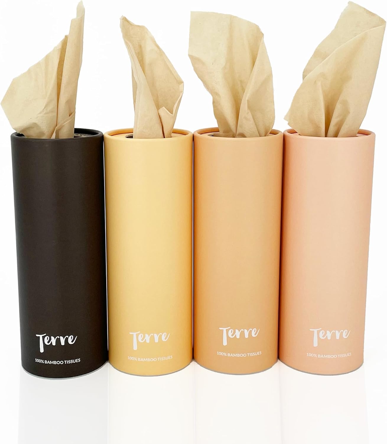 Terre Bamboo Car Cylinder Tissues, 3-Ply, Unbleached, Refillable, 4 Pack (200 Sheets Total), FSC-Certified, Facial Travel Tissues, Eco-Friendly, Tree-Free, Compostable, Strong & Sustainable