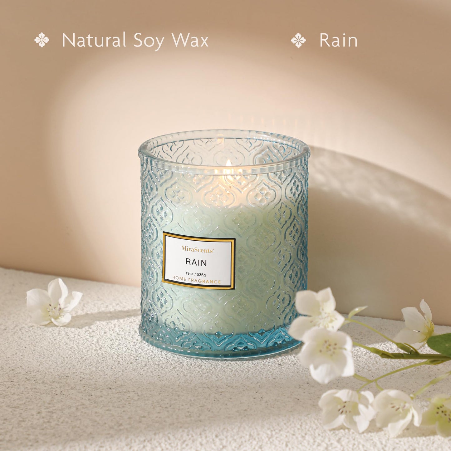 Rain Summer Scented Candles, 19oz Aromatherapy Candles Gifts for Women, Blue Luxury Large Decorative Candles in Glass, Natural Soy Wax for Home