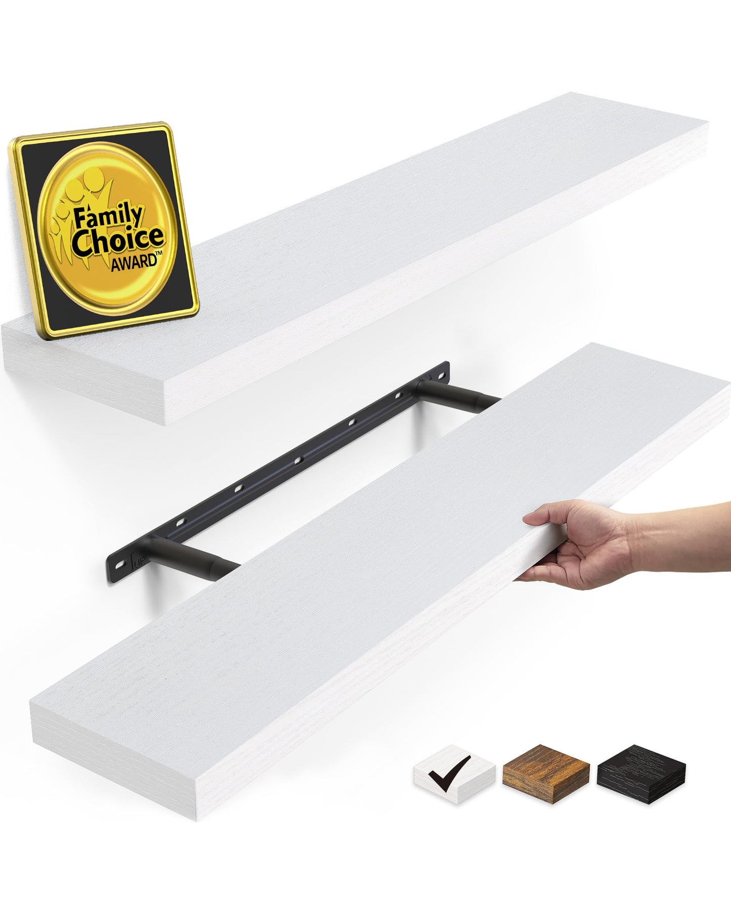 BAYKA Floating Shelves Set of 2, 22.5" Rustic Wood Wall Mounted Shelves for Bathroom, Bedroom, Living Room, Kitchen & Office, Hanging Display Shelf with 22 lbs Capacity (Rustic Brown)