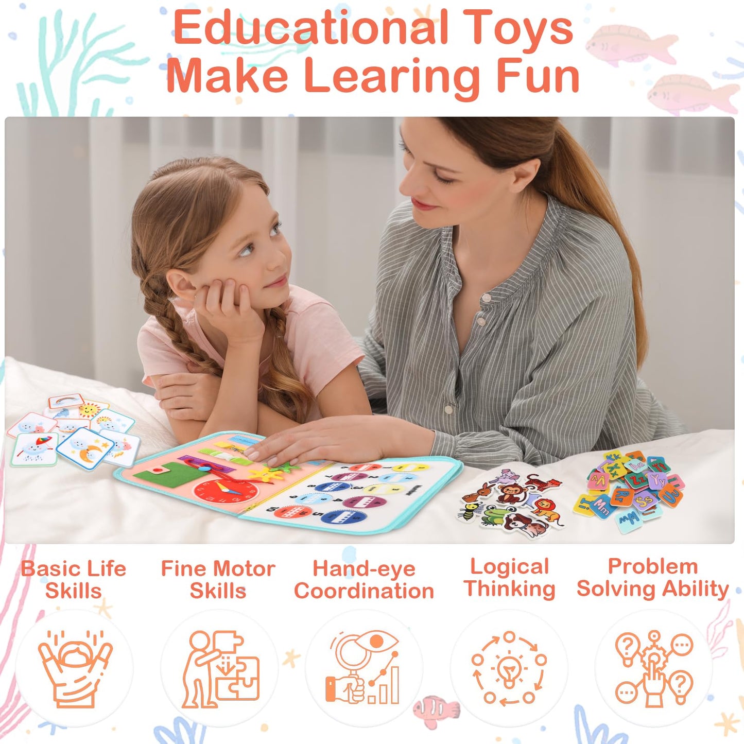 Toddler Busy Board Montessori Toys for Toddlers 1-3 Year Old Educational Activity Book Board Sensory Travel Toys Ages 2-4 Preschool Learning Fine Motor Skills Toy Quiet Book Gift for Kids