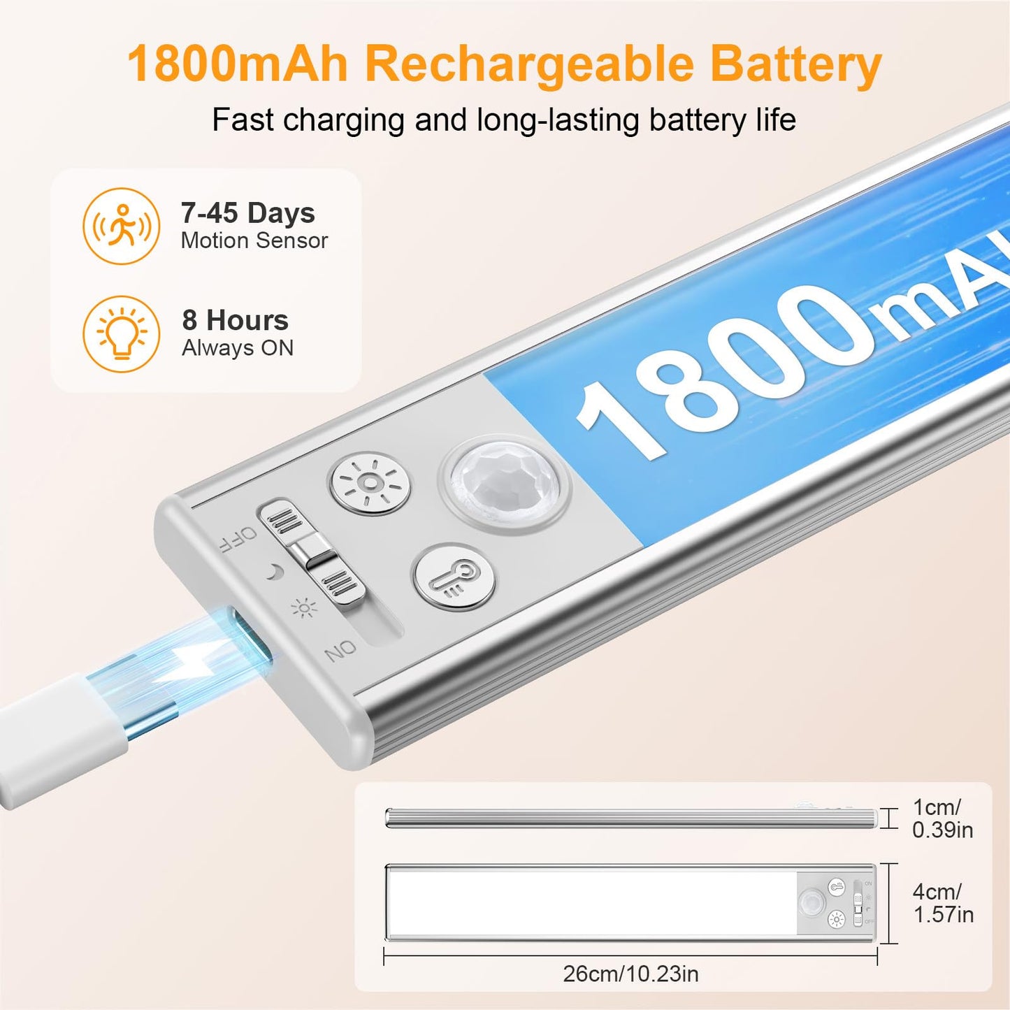 Gritin 10.2inch Under Cabinet Lighting Rechargeable -84 LED Super Bright,3-Color& 5 Level Brightness,4 Modes,Motion Sensor, Long Lasting- Easy Installation Magnetic Under Cabinet Closet Lights -2 Pack