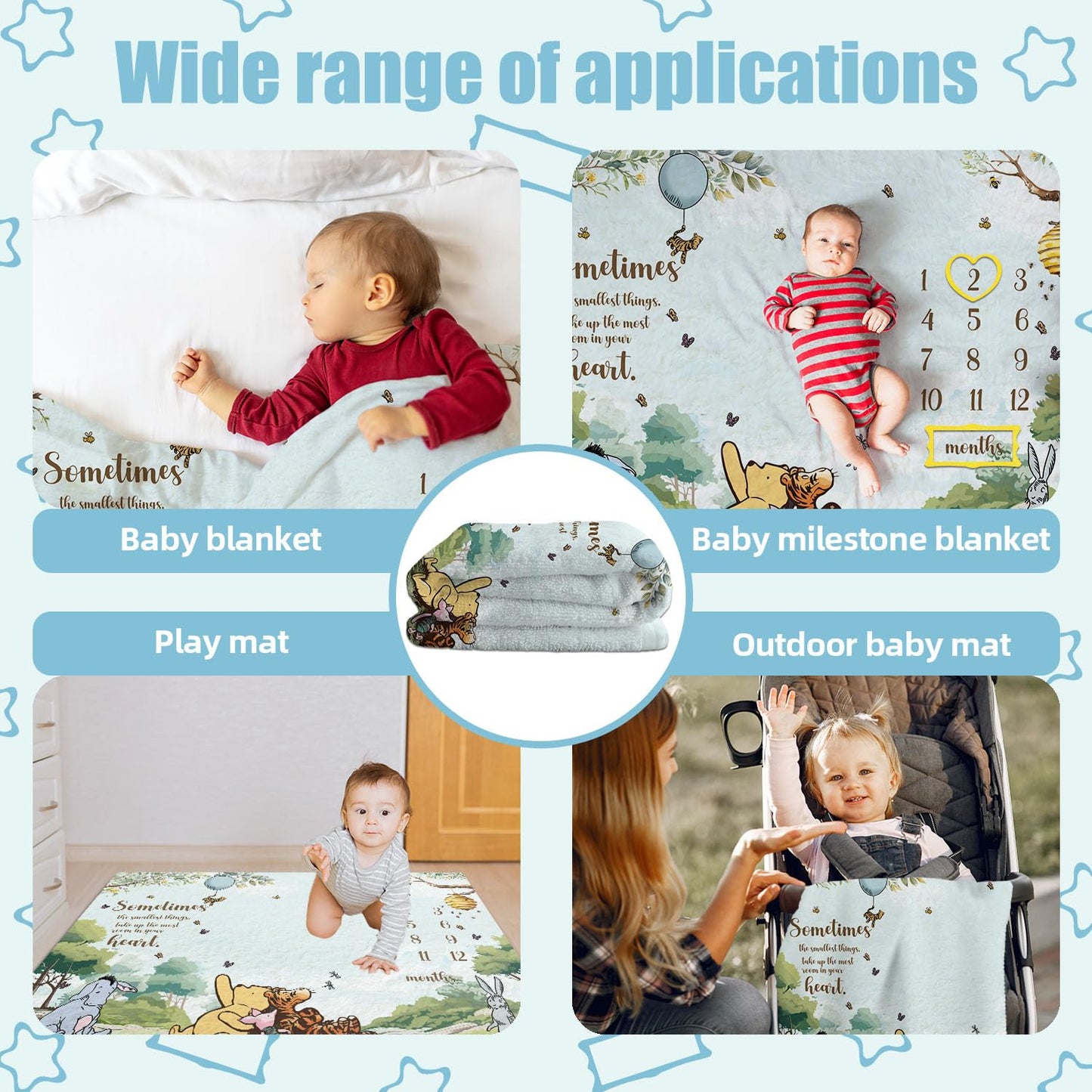 Guawubiang Winnie Milestone Blanket for Baby Boy, The Pooh Babies Monthly Milestone Blanket Gift, Baby Growth Photo Blankets with Photo Tools, Perfect for Baby Shower Birthday Party