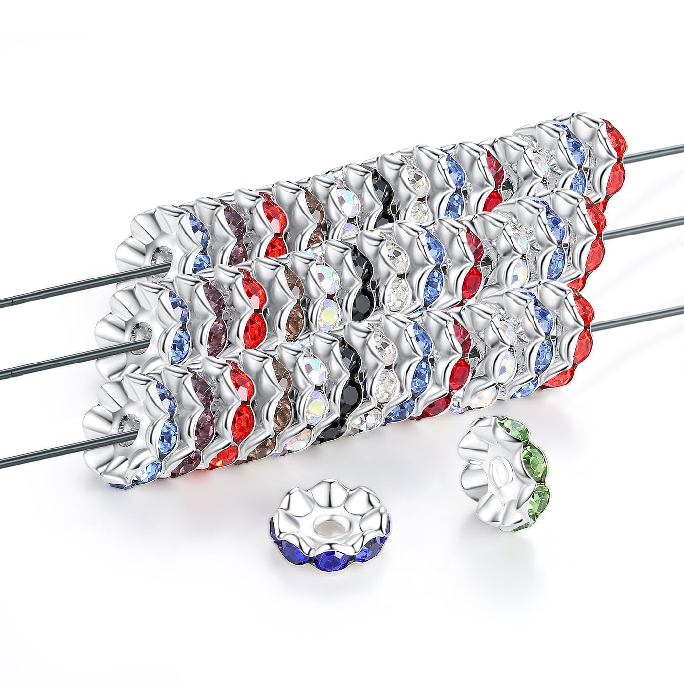 120Pcs Large Hole Beads Rhinestone European Beads for Bracelet Jewelry Making 12mm Diamond Snake Chain Supplies DIY Crafts Charm Crystal Rondelle Spacer Beads for Pens(Mixcolors)