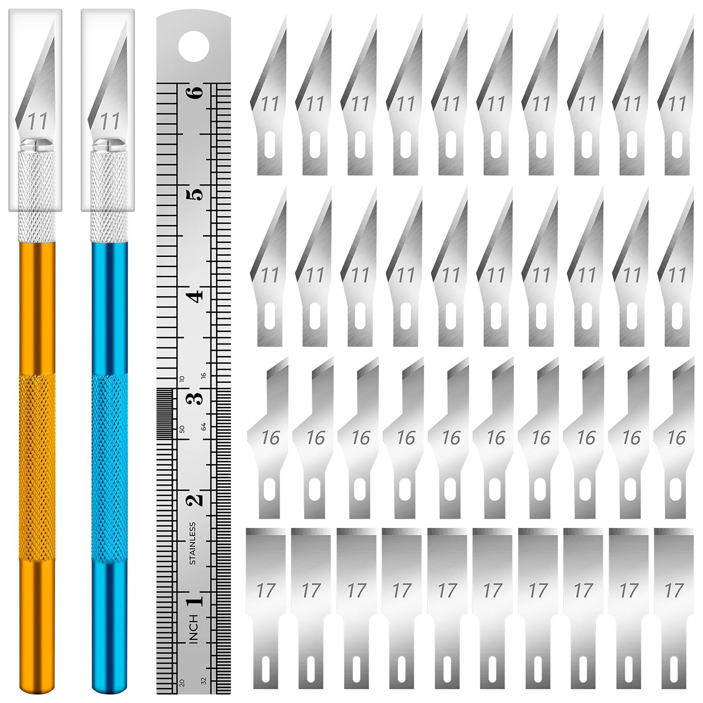 DIYSELF Exacto Knife, 2 Exacto Knives with 40 Spare Exacto Blades, Craft Knife, Hobby Knife, Precision Exacto Knife Set for Crafts, Arts, Modeling, Scrapbooking (#11#16#17)
