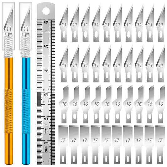 DIYSELF Exacto Knife, 2 Exacto Knives with 40 Spare Exacto Blades, Craft Knife, Hobby Knife, Precision Exacto Knife Set for Crafts, Arts, Modeling, Scrapbooking (#11#16#17)