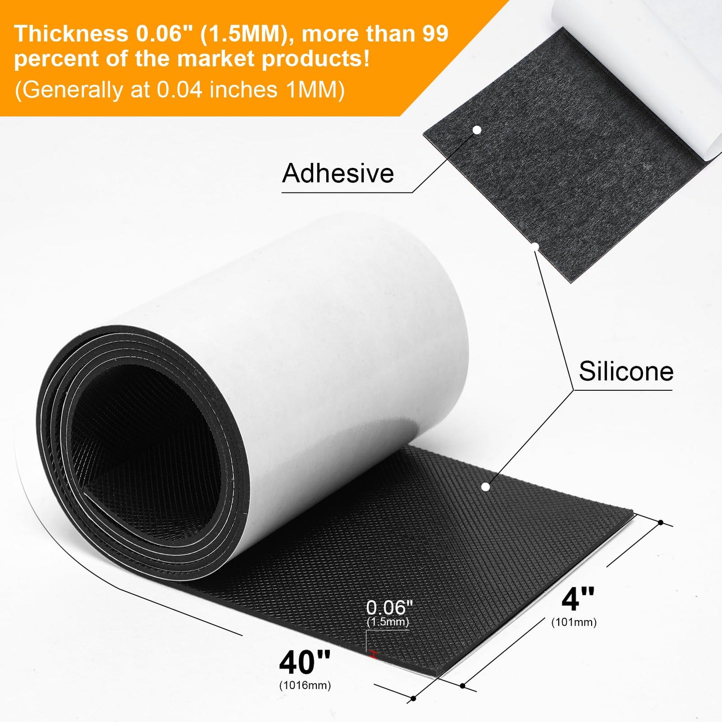 CHUNZEXI Self Adhesive Non Slip Furniture Pads 4”x40” Rubber Floor Protectors, Cuttable Anti Skid Grippers for Hardwood Floors, Scratch and Slide Protection