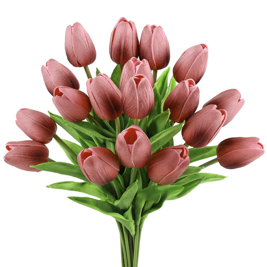 Beferr 18pcs Tulips Artificial Flowers Faux Tulip Real Touch Tulip Fake Flowers Bouquets Arrangements for Mothers Day Spring Easter Wedding Home Table Decor Purple