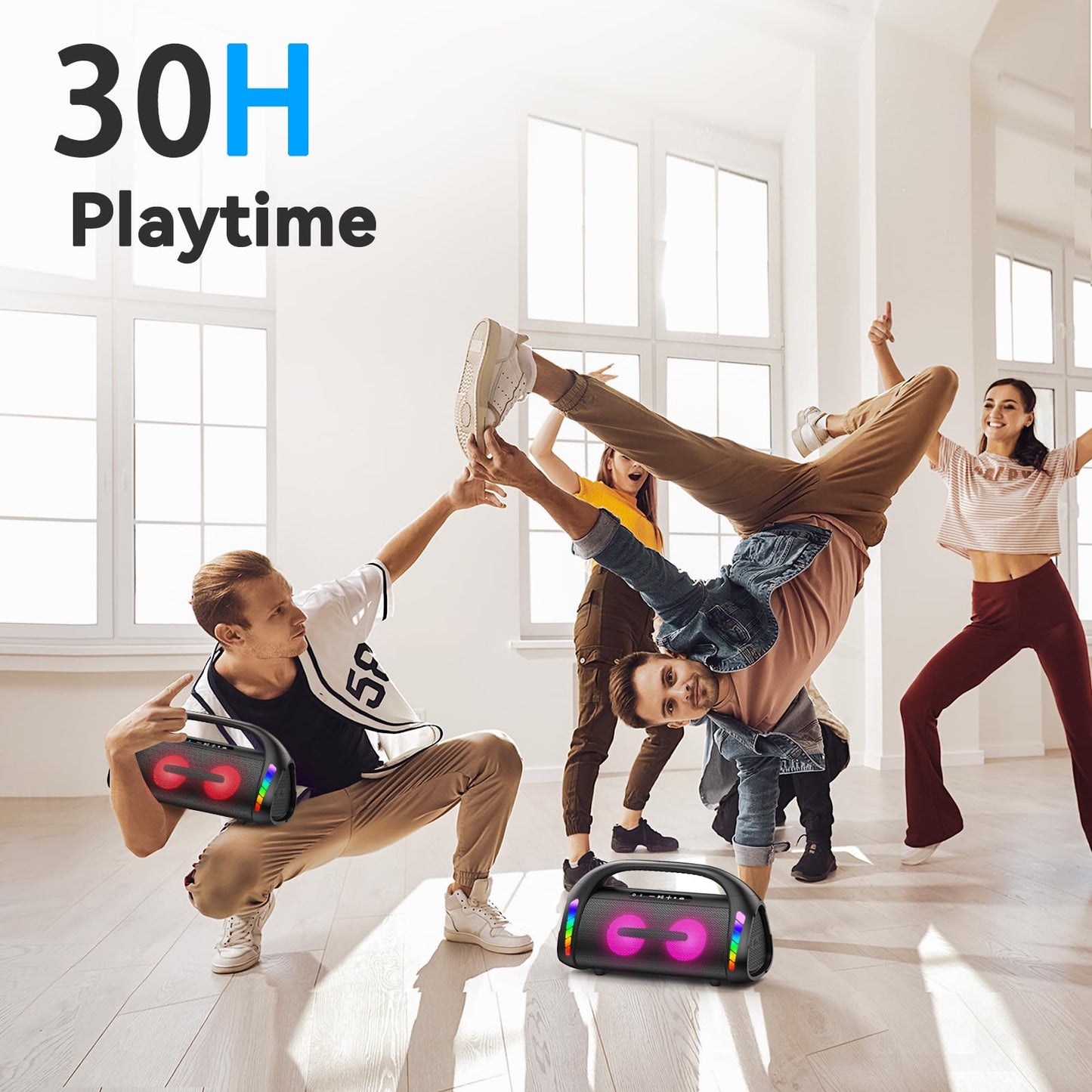 Bluetooth Speaker,100W Loud Speakers Bluetooth Wireless with Deep Bass, Portable Bluetooth Speakers Wireless with Power Bank, LED Lights,Waterproof, 30hours Playtime for Outdoor Home-LFS