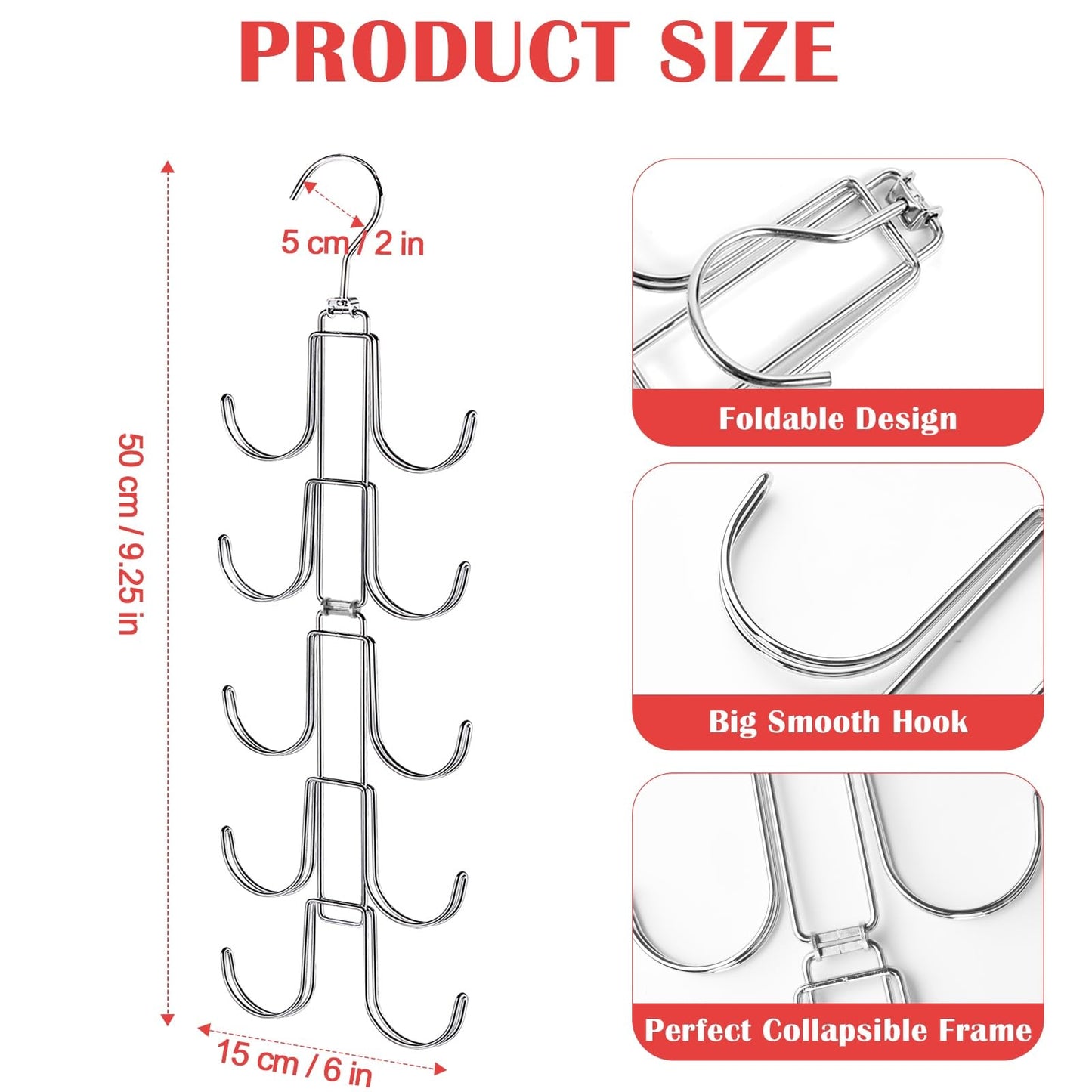 Purse Hanger for Closet, Collapsible Metal Purse Organizer with 20 Big Hooks(2 Pack), 360° Rotation for Better Organizer&Display, Foldable Bag Hangers Space Saving for Handbag, Belt, Scarve, Tie