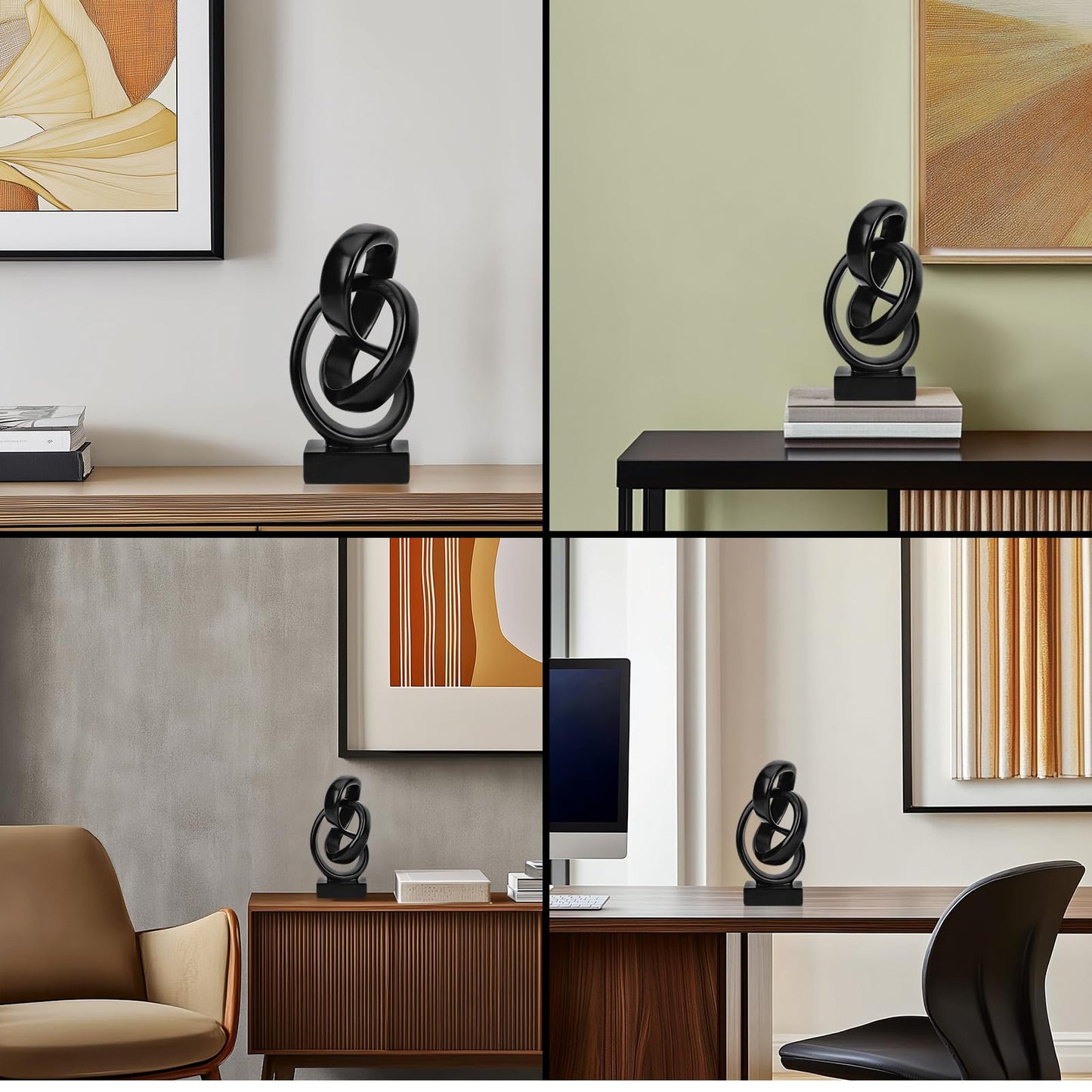 DOVDOV Abstract Black Knot Statue, Geometric Decor, Living Room Coffee Table Bookshelf countertop Black Decor, Office Coffee Table entryway Desktop Decor.