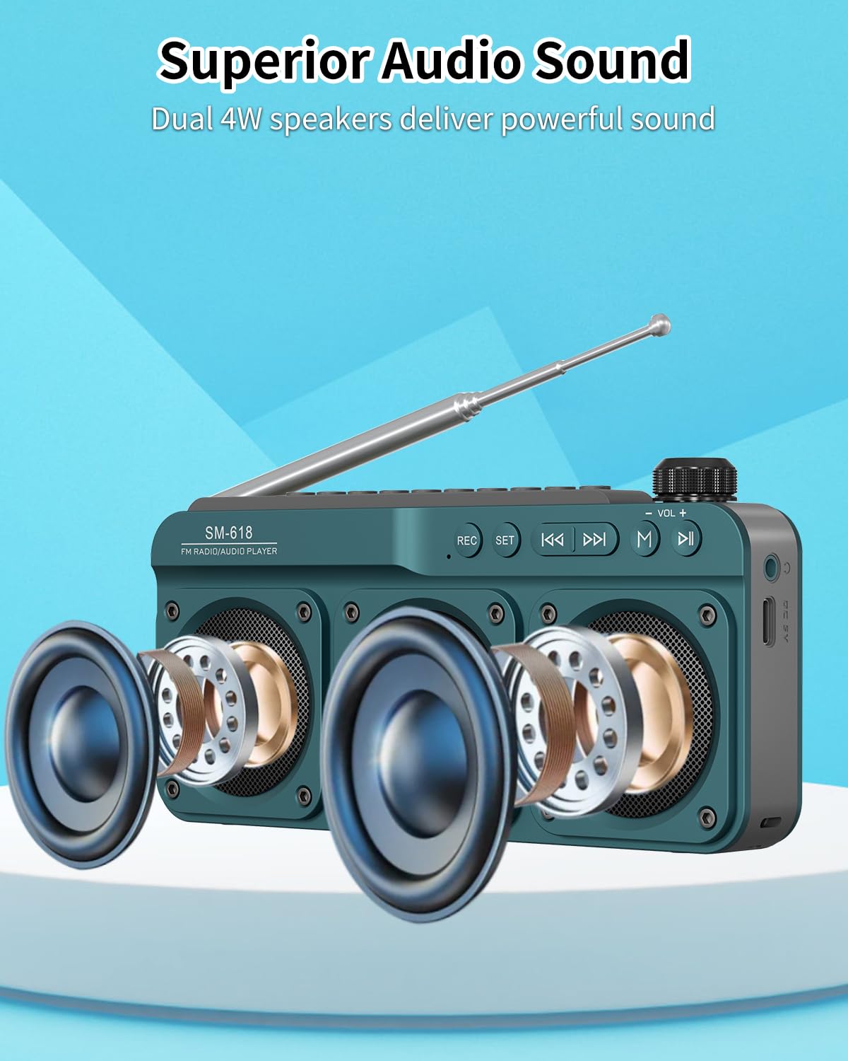 SEMIER Small Digital FM Radio Bluetooth Speaker, Handheld Rechargeable Radio Wireless Speaker, LCD Display, Double Speakers, Headphone Jack, Support USB/Micro SD Card MP3 Play for Home Outdoor