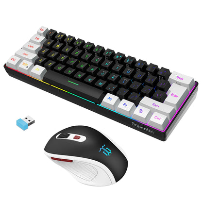Snpurdiri 2.4G Wireless Gaming Keyboard and Mouse Combo, Include Mini 60% Merchanical Feel RGB Backlit Keyboard, Ergonomic Vertical Feel Small Wireless Mouse(Black and White)