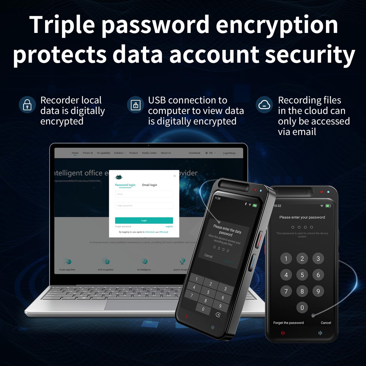 AI Voice Recorder with Playback, Digital Voice Recorder with AI Transcription, Summary, Translation, Full Touch Screen Recorder with 64GB, Audio Recorder Device for Meetings, Lectures, Interviews