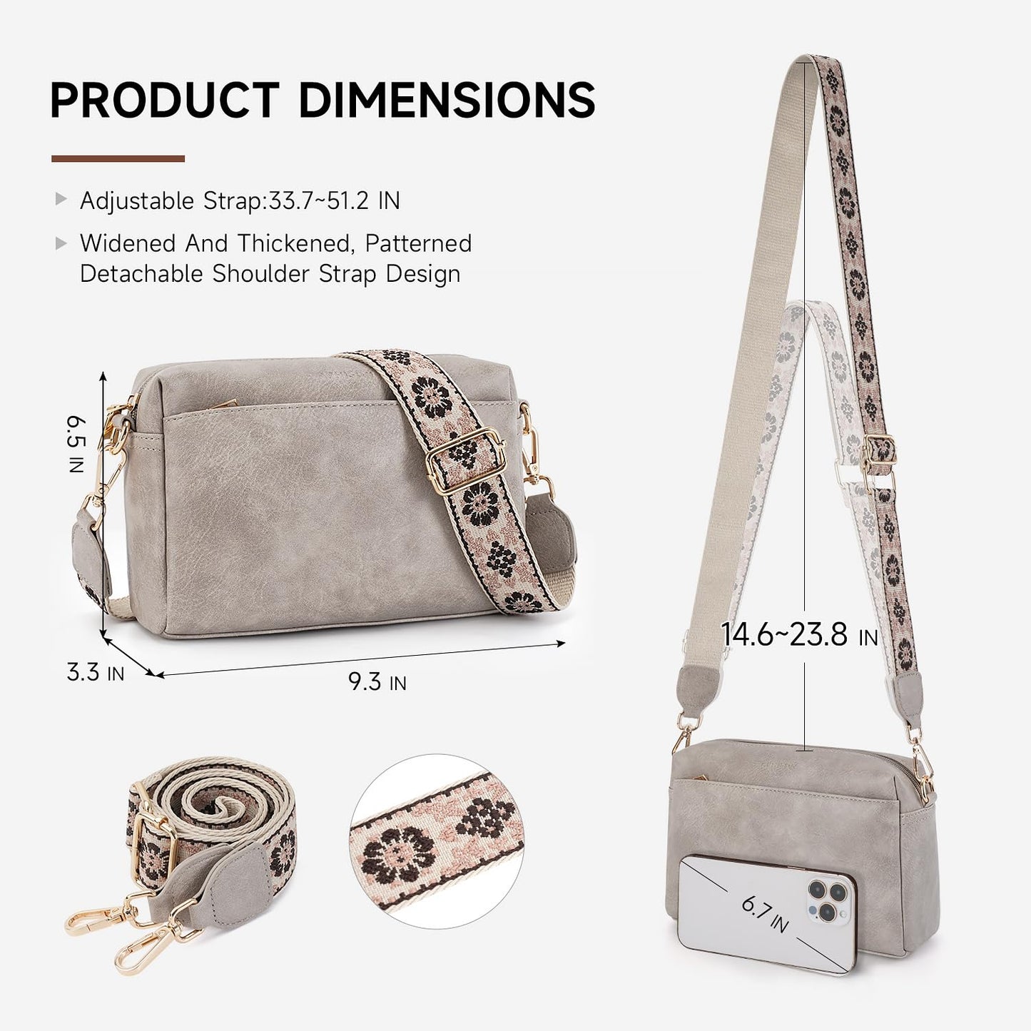 APHISON Small Crossbody Bags for Women, Triple Zip Crossbody Cell Phone Purse Shoulder Handbags with Adjustable Strap Gray