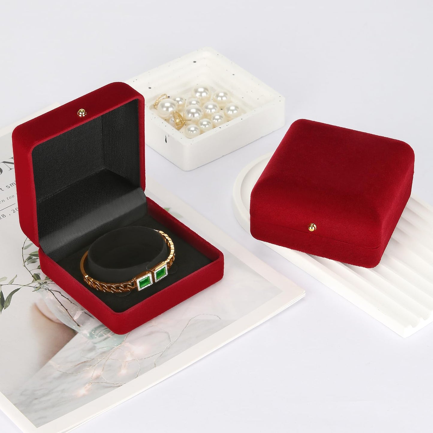 KUKUVR 2 Pieces Velvet Bracelet Necklace Gift Box, Jewelry Bangle Holder Box, Bracelet Necklace Display Storage Case for Women Girl (Red)