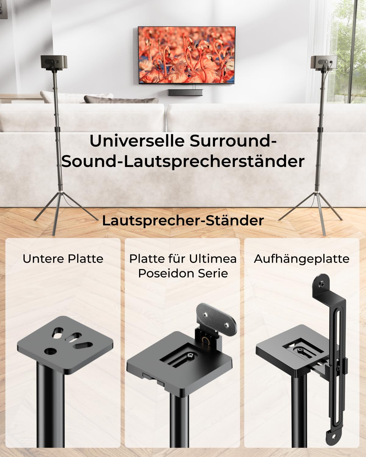 ULTIMEA Speaker Stands Pair, Height Adjustable Speaker Stand, Extends 24.4" to 36.6", Holds 6.6 lbs, Compatible with Most Brands & ULTIMEA Poseidon, Aura Series Surround Sound Speaker, Steady 310