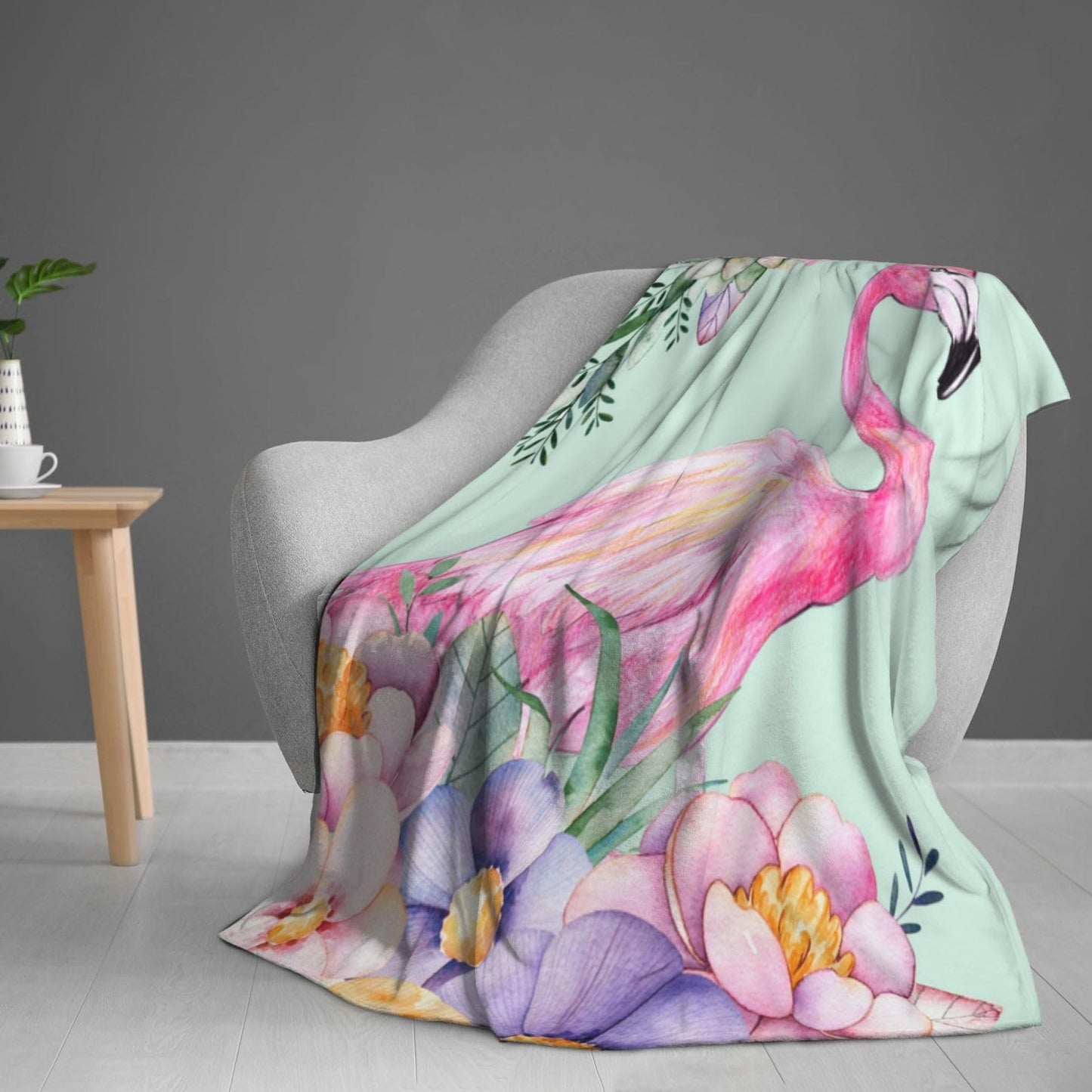 Duduho Pink Flamingo Watercolor Floral Bed Blanket Ultra Soft Throw Blanket All Season Warm Light Weight Cozy Plush Blankets for Home Bedroom Sofa Chair Travel, 50"X40"