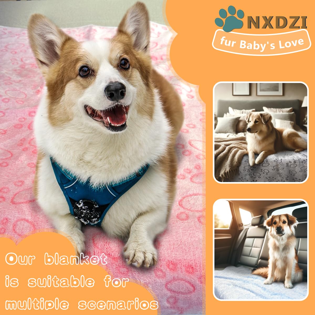 3 Pack Dog Blankets for Small Dogs, 23''x16'' Washable Dog Blanket, Soft Pet Blankets for Cat、Rabbit、Guinea Pig Small Animal Fleece Bedding Cute Claw Pattern Rabbit Bedding