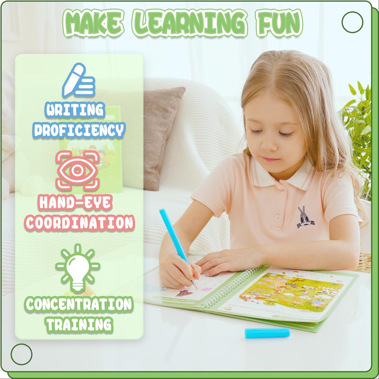 Reusable Grooved Handwriting Workbooks,Magic Copybook,Magic Writing Practice copy books, to help children improve their handwriting ink Practice Age 3-8 Calligraphy for kids(Character edition)