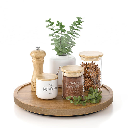 LAMU 10'' Acacia Wood Lazy Susan Organizer for Table Top, Lazy Susan Turntable for Cabinet, Kitchen, Countertop, Pantry Organization