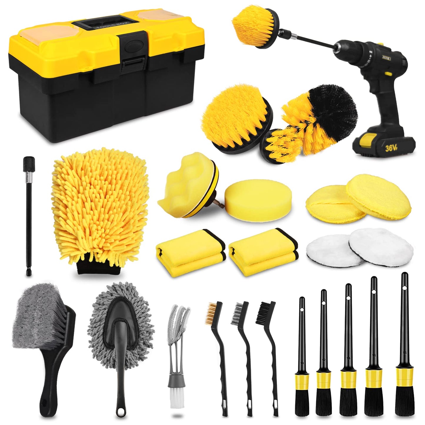20Pcs Car Wheel Tire Detailing Brush Set,Car Detailing kit,Car Detailing Brushes,Auto Detailing Drill Brush Set,17" Long Handle Rim Wheel Brush,Tire Brush,Car Cleaning Kit for Wheels,Interior,Exterior