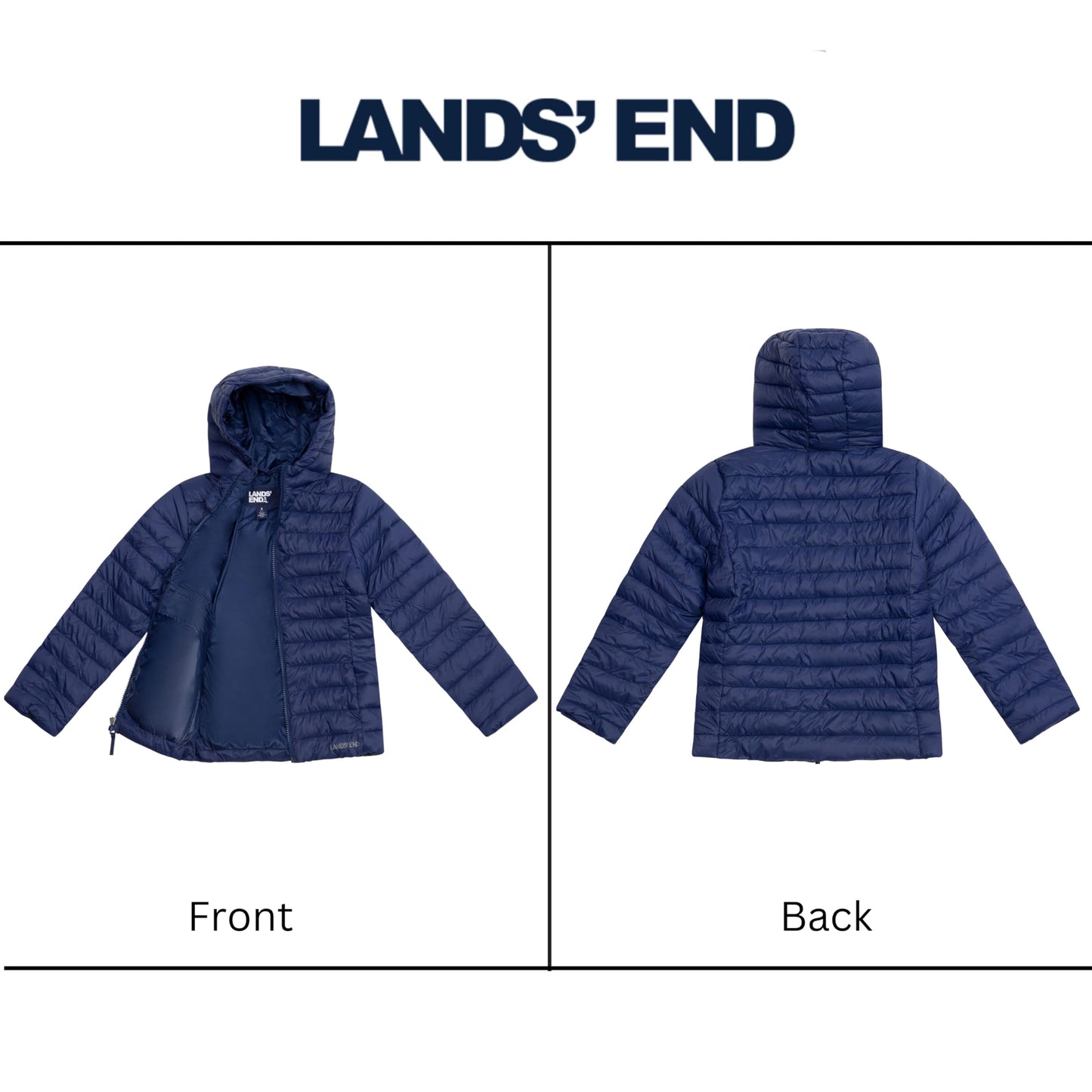 Lands' End Kids Full Zip Lightweight Thermoplume Hooded Jacket, Navy, Large