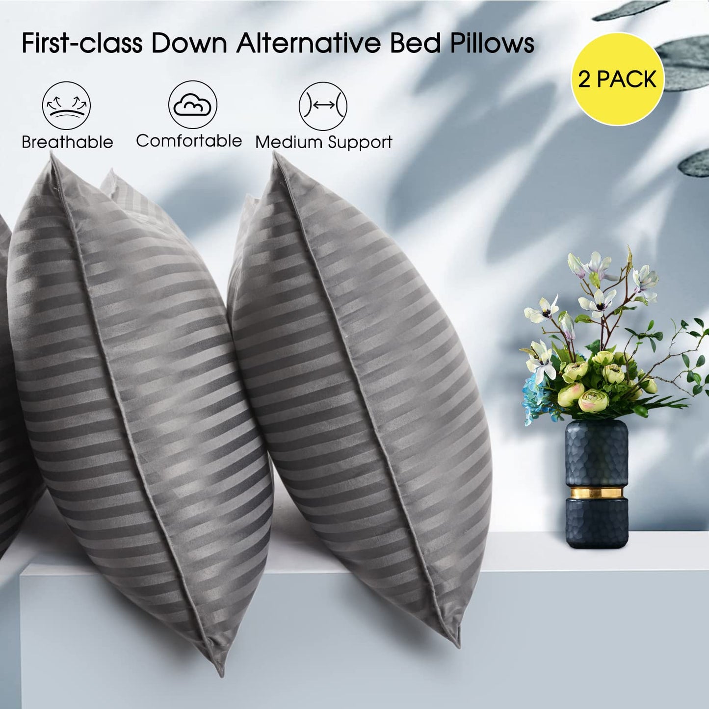 Basic Beyond King Size Pillows for Sleeping - Soft Down Alternative Pillows Luxury Hotel Collection Bed Pillows Set of 2, Grey, 20x36 Inches