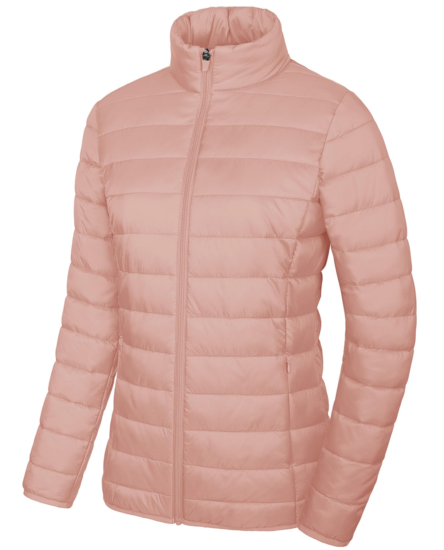 MAGCOMSEN Women's Puffer Jacket Ultra-light Quilted Zip-up Padded Winter Warm Outwear with 4 Pockets, Apricot L