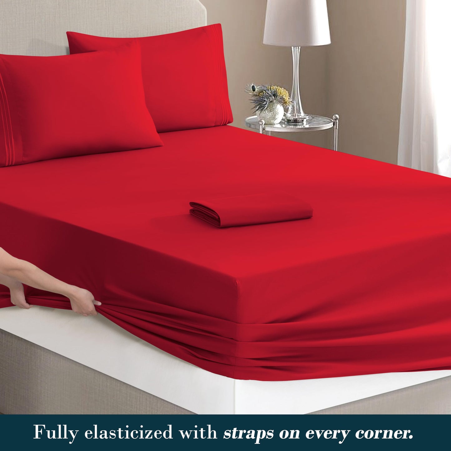 Mocassi Luxury 6-Piece Sheet Set, Ultra Soft 1800 Premium Hotel Quality Microfiber Sheet Set, Fits Mattresses Up to 18 to 24 Inches Extra Deep Pocket - Breathable and Secure Fit, Queen, Red